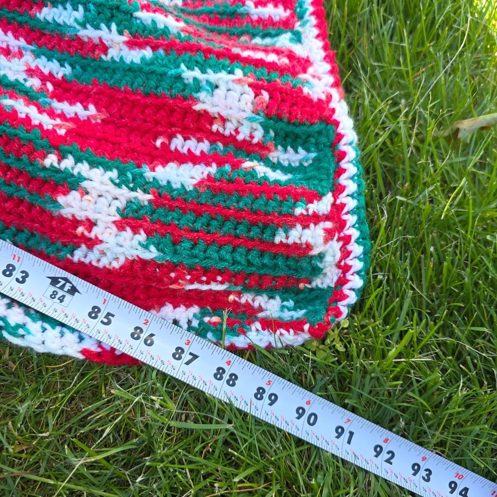 Handmade Crochet Christmas Blanket Red Green White Variegated Afghan Throw 84x64